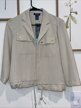 New York & Company Women's Light Beige Utility Jacket with Gold Buttons